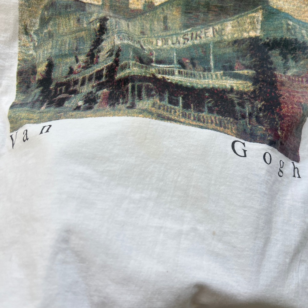 Vintage Van Gogh T-Shirt Men Large White The Restaurant de la Sirène 90s Art - Picture 6 of 10